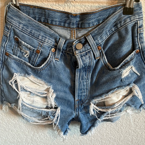 Levi's Blue Distressed Jean Shorts - Picture 1 of 7
